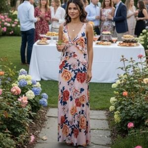 🌸 ASOS Floral Ruffle Maxi Dress Stretch Petite 💐